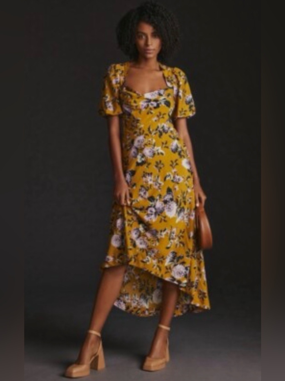 Maeve, size 16,  Floral Puff-Sleeve Midi Dress from Anthropologie